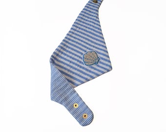 Hundehalstuch "Seashell" Blau-Weiß, Muschel, Maritim, Streifenmuster, Hundeaccessoires, Hundemode, Druckknopf, Accessoire, Halstuch