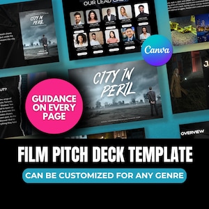 Film Pitch Deck Template for Canva | Perfect For Any Genre | Fully Customizable | No Design Experience Necessary | Guidance on Every Page