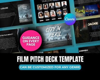 Modello di pitch deck per film per Canva: presentazione personalizzabile per registi (download digitale)