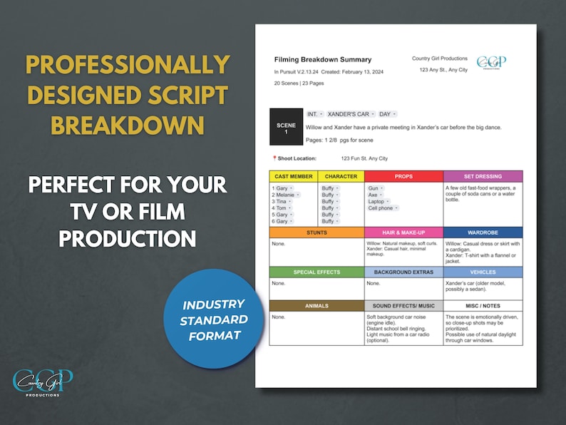 Scripts Pre Production Document Script Breakdown Template: Film & TV Pre-production (google Docs) - Etsy