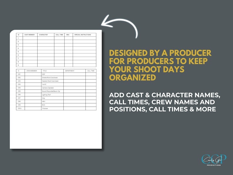 Film Production Call Sheet Template: Google Docs & MS Word (digital ...