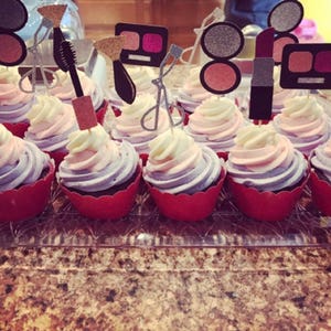 Make Up Cupcake Toppers (Qty. 6)| Spa Cupcake Toppers| Make Up Party Decor| Spa Party Decor| Spa Birthday| Spa Bachelorette| Make Up Picks