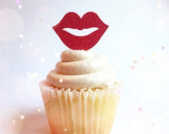 Lip Cupcake Toppers (Menge 6) | Make Up Topper | Lippen Essens-Picks | Bachelorette Kuchendeckel | Hen Party Dekorationen | Lippenstift Topper