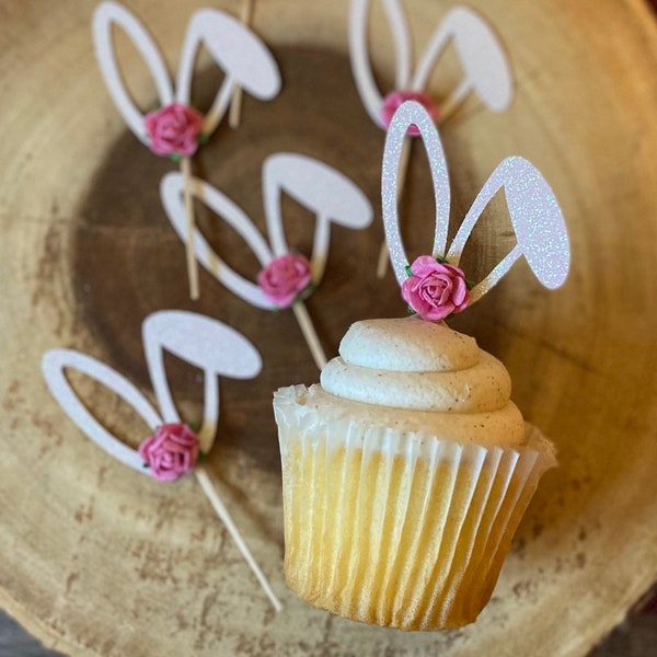 Bunny Ear Cupcake Toppers (Qty. 6)| Bunny Cupcake Decorations| Easter Cupcake Picks| Bunny Ear Picks| Bunny First Birthday| Bunny Birthday
