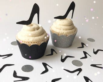 Schuh Cupcake Toppers (Menge 6) | High Heel Kuchendeckel | Fersenspitzen | Schuh Plektrum | Bachelorette Topper | Stiletto Cupcake Toppers