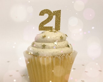 Number 21 Cupcake Toppers (Qty. 6)| Finally Legal| 21st Birthday Decorations| 21 AF| Twenty One Birthday| Cheers to 21| Cheers to Twenty