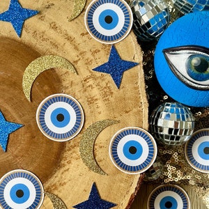 Coriandoli per occhi (quantità 30) / Decorazione per feste a forma di occhio blu / Decorazioni senza cattive vibrazioni / Decorazione per compleanno malvagio / Decorazione per feste a forma di occhio / Decorazione per feste mediterranee