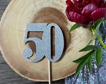 50th Birthday Centerpiece (Qty.1)| 50th Anniversary| 50th Birthday Decor| Golden Anniversary| Table Centerpieces| Glitter Number Topper