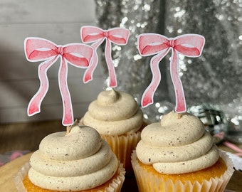 Bow Cupcake Toppers (Qty. 6)| She's Tying the Knot| Coquette Themed Party| Coquette Bachelorette| Coquette Bridal Shower| Tying the Knot