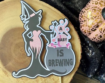 Baby Brewing Cake Topper| Halloween Baby Shower Cake Topper| Witch Cake Topper| Halloween Gender Reveal| Halloween Baby Shower Decor