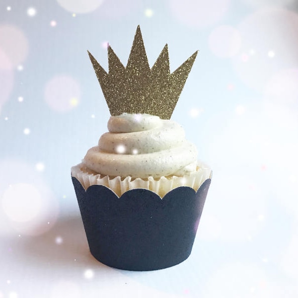 Gold Crown Cupcake Toppers (Qty. 6)| Wild One Birthday| Where the Wild Things Are| Wild One Picks| Crown Cupcake Picks| Wild One Decorations