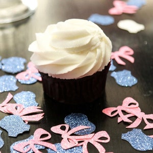 50 badges ou noeuds confettis révélant le genre | 50 pièces| Décorations révélatrices de genre| Confettis de table| Révéler des confettis