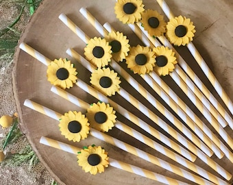 Sunflower Straws (Qty. 12)| Sunflower Party Decor| Bee Birthday| Sunflower Birthday| Fall Party Straws| Little Pumpkin| Sunshine Birthday