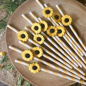 Sunflower Straws (Qty. 12)| Sunflower Party Decor| Bee Birthday| Sunflower Birthday| Fall Party Straws| Little Pumpkin| Sunshine Birthday