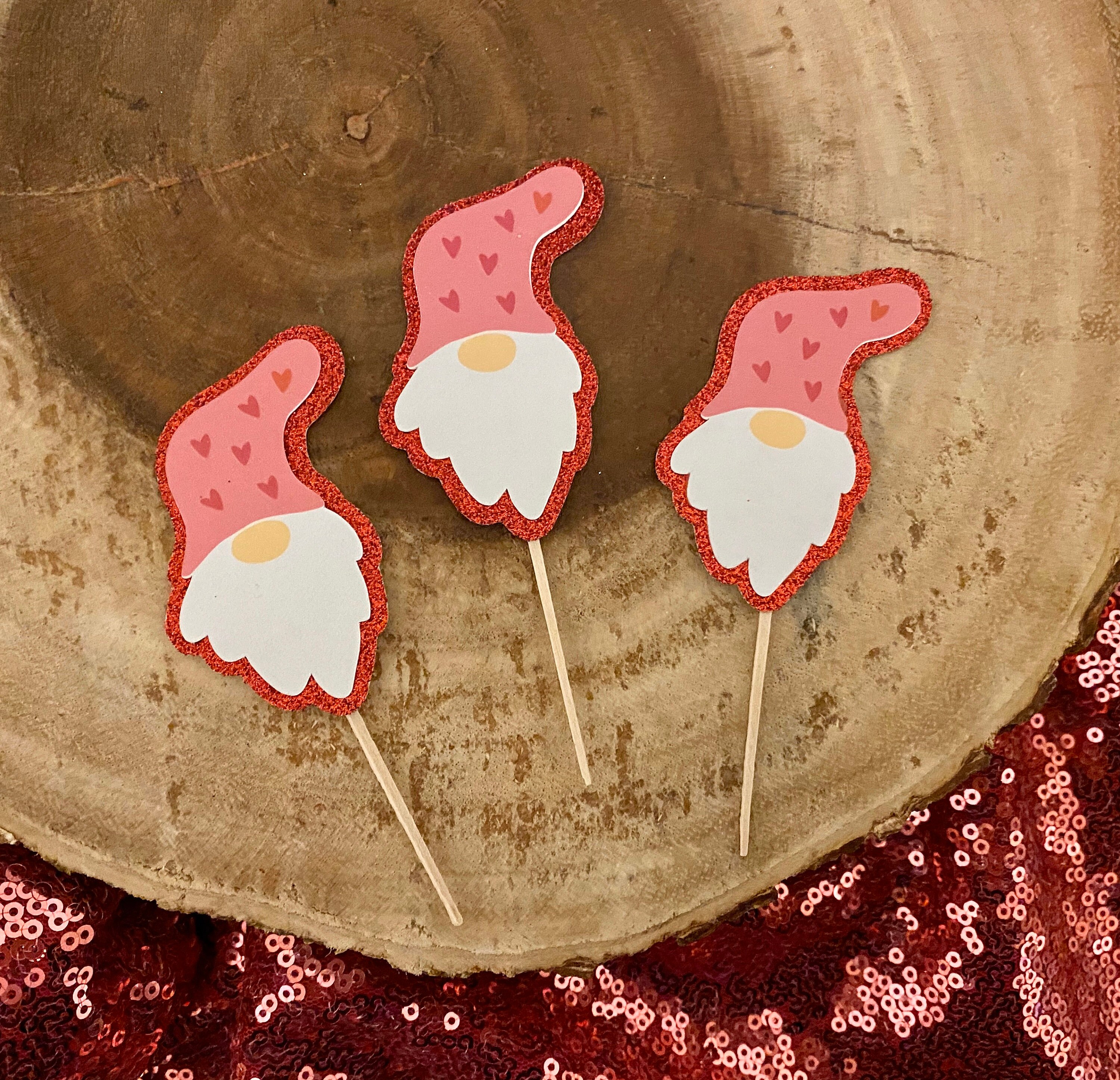 Gnome Cupcake Toppers Gnome Valentines Day Gnome Party Etsy