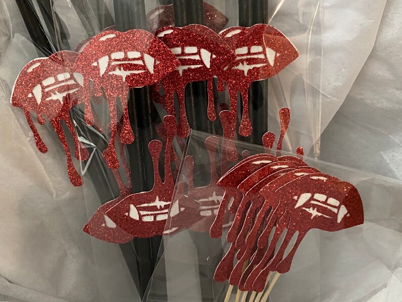 Vampire Straws qty. 12 Vampire Lips Vampire Party Decor Etsy