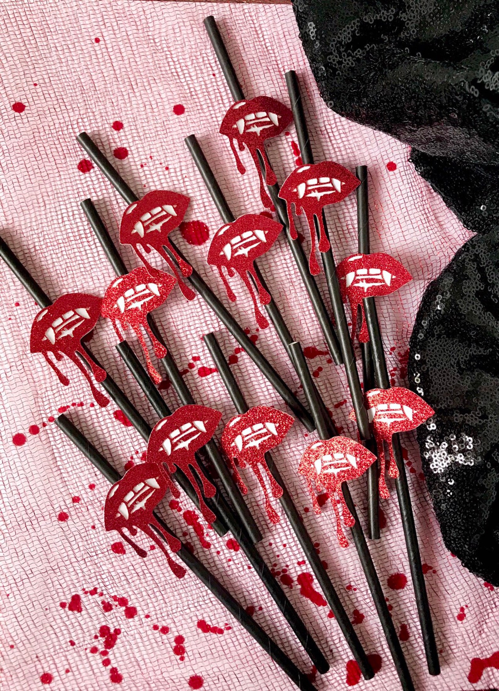 Vampire Straws qty. 12 Vampire Lips Vampire Party Decor Etsy