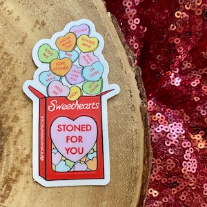 Stoner Candy Hearts Sticker Qty. 1 Stoner Stickers Weed Valentines Day Stickers Marijuana Stickers Weed Stickers Galentines Day image 1