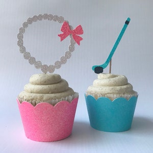 Hockey Gender Reveal Cupcake Toppers (Qty. 6)| Pucks or Pearls| Gender Reveal Decorations| Hockey Gender Reveal| Hockey Party Decor