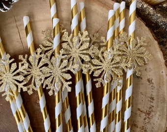 Snowflake Staws (Qty. 12)| Winter Onederland Straws| Hot Chocolate Bar| Hot Chocolate Party| Snowflake Party Decor| Snowflake Birthday
