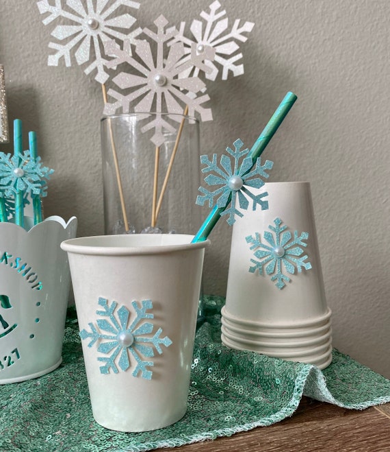 Snowflake Straws qty. 12 Winter Onederland Straws Paper 