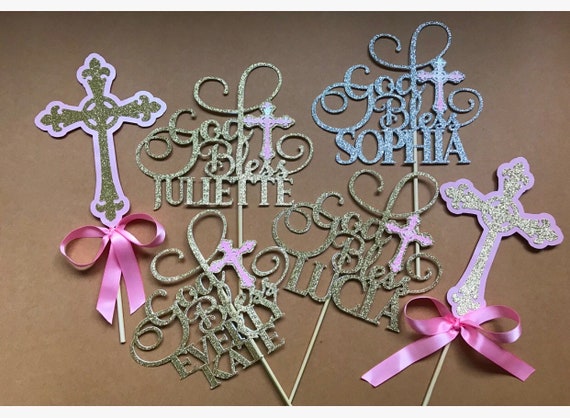 Baptism Decorations For Boys Or Girls God Bless Cake Topper Etsy