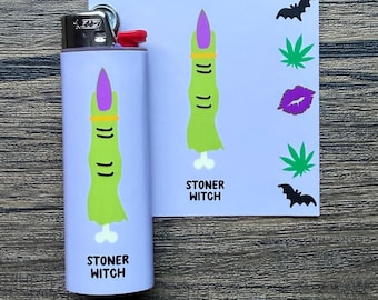 Stoner Witch Lighter Sticker| Spooky Stoner Gifts| Lighter Sleeve|  420 Lighters| Stoner Lighter| Whimsistoner Decals| Stoner Halloween
