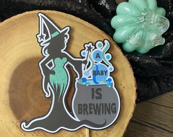 Baby Brewing Cake Topper| Halloween Baby Shower Cake Topper| Witch Cake Topper| Halloween Gender Reveal| Halloween Baby Shower Decor