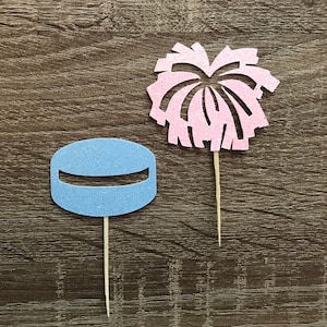 Pucks or Pom Poms Cupcake Toppers (Qty. 6)| Hockey Gender Reveal| Hockey Cupcake Toppers| Puck Cupcake Toppers| Hockey Toppers| Hockey Party