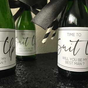 12 Piece Favor Pack Suit Up Sticker Groomsman Proposal Best Man Proposal Groomsmen Proposal Wine Bottle Labels Proposal Ideas image 4