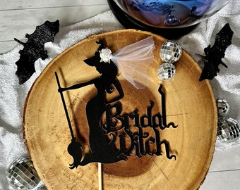 Bridal Witch Cake Topper| Halloween Cake Topper| Witch Getting Hitched| Witch Bachelorette Party Decor| Witch Bridal Shower| Witch Wedding