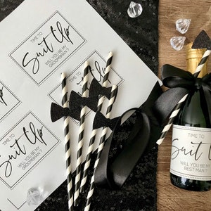 12 Piece Favor Pack Suit Up Sticker Groomsman Proposal Best Man Proposal Groomsmen Proposal Wine Bottle Labels Proposal Ideas image 1