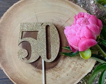 50th Birthday Centerpiece (Qty.1)| 50th Anniversary| 50th Birthday Decor| Golden Anniversary| Table Centerpieces| Glitter Number Topper