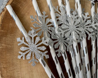 Snowflake Straws (Qty. 12)| Winter Onederland Decorations| Winter Party Ideas| Winter Straws| Wonderland| Snowflake Party