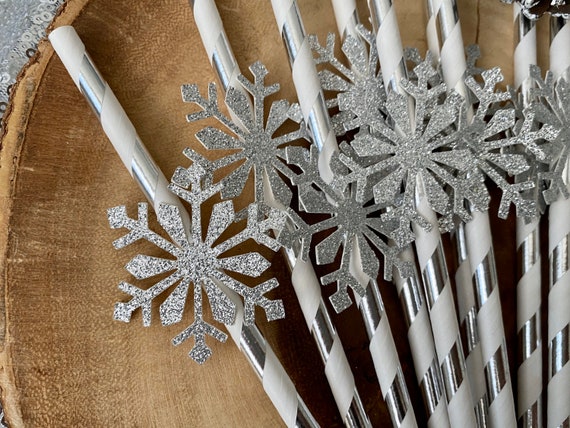 Snowflake Straws qty. 12 Winter Onederland Decorations Winter