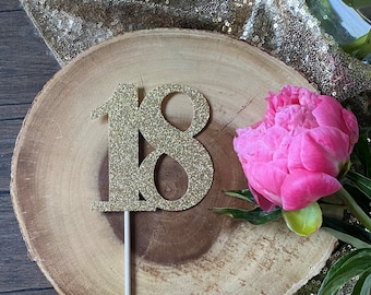 Centro de mesa para cumpleaños número 18 (1 unidad) / Adorno para pastel de cumpleaños número 18 / Decoraciones para cumpleaños número 18 / Centros de mesa con números de mesa / Mesa de boda