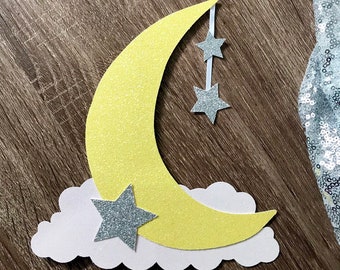 Topo de Bolo Lua | Brilha, Brilha Estrelinha | Até a Lua e de Volta | Centro de Mesa Lua | Decoração para Festa Lua | Tema Lua | Palitos Decorativos para Bolo Lua