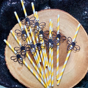 Bee Straws (Qty. 12)| Bee Birthday| What Will It Bee Gender Reveal| Bee Baby Shower| Bee Straws| Happy Bee-Day| Mommy to Bee| BaeBee