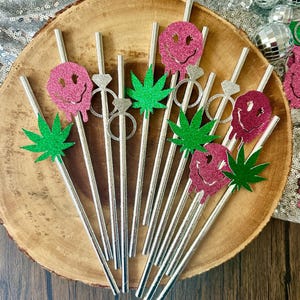Blazed and Engaged Straws Qty. 12 Stoner Bachelorette| Dazed and Engaged| Hippy Bachelorette Groovy and Boozy| Weed Wedding Decoration