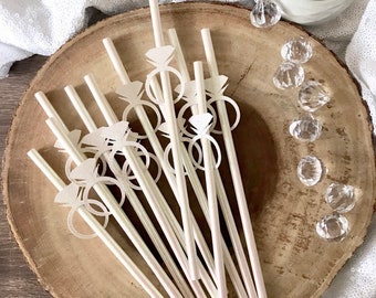 Pajitas con forma de anillo (12 unidades) / Pajitas con forma de diamante / Decoración para fiestas con forma de diamante / Artículos para despedida de soltera / Fiesta de compromiso / Agitadores de cóctel / Pajitas para bodas