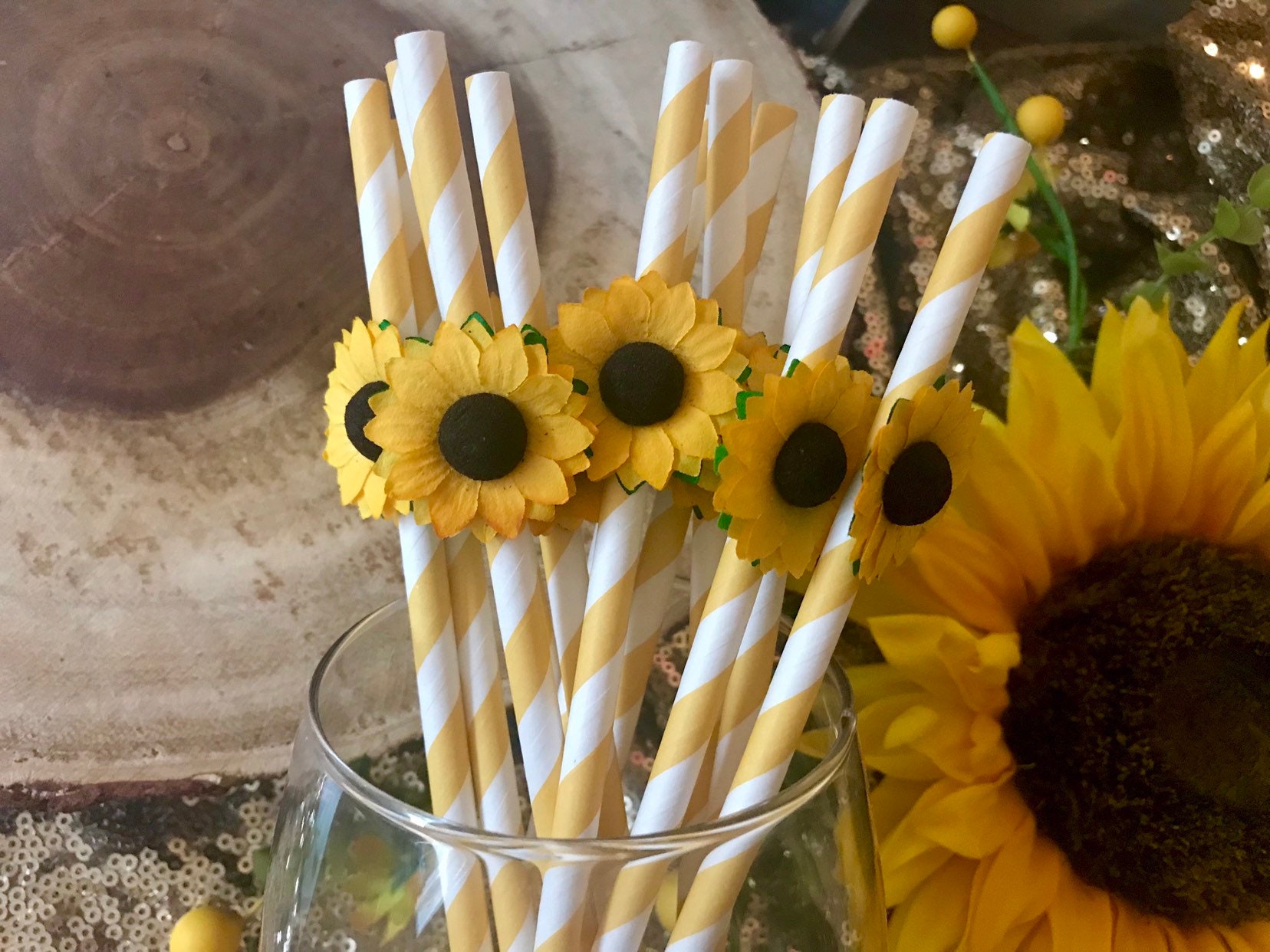 Sunflower Straws qty. 12 Sunflower Party Decor Bee Etsy