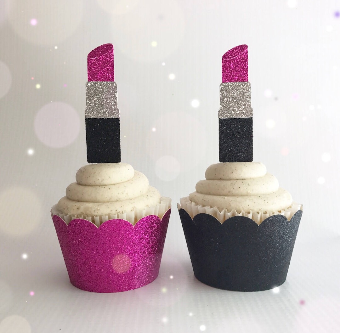 Lipstick Cupcake Toppers Lipstick Toppers Makeup Toppers Etsy