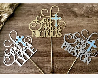Communion Cake Topper| God Bless Cake Topper| Baptism Cake Topper| Baptism Decorations for Boys or Girls| Confirmation Centerpieces
