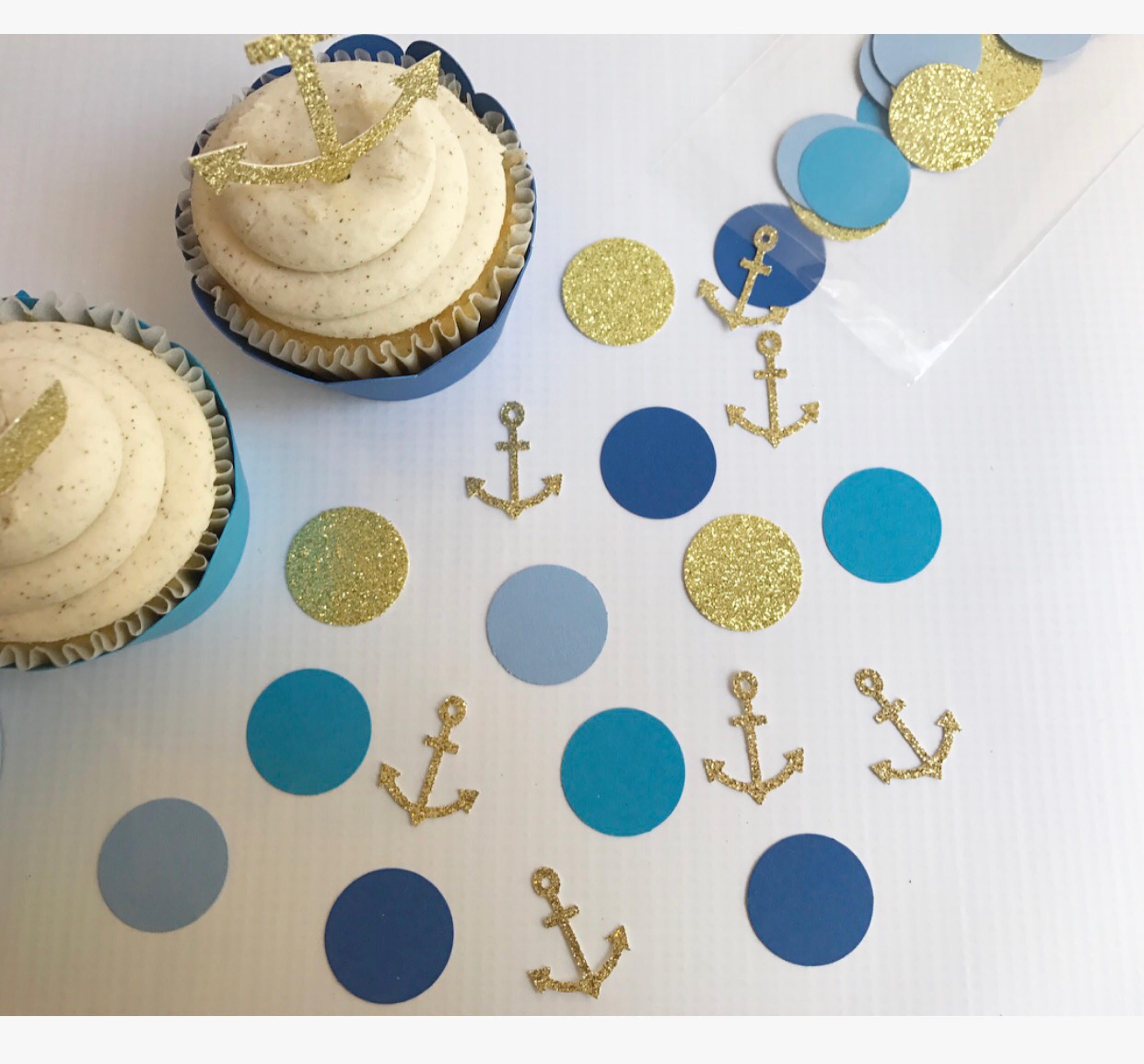 50 Piece Nautical Confetti Glitter Confetti Anchor Confetti Ahoy Its A Boy Under The Sea Confetti Baby Shower Dessert Tables