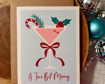 A Tini Bit Merry Card (Qty.1)| Martini Gifts for her| Christmas Drinks| Festive Greetings| Tinsel and Tinis| Funny Holiday Stocking Stuffers