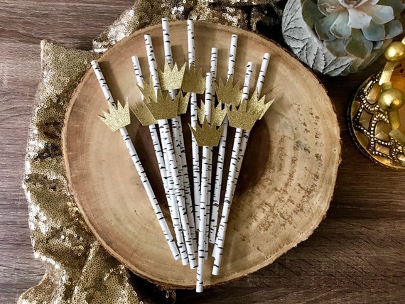 Crown Straws (Qty. 12)| Birch Straws| Young and Wild Theme| Wild Child Party Decor| Woodland Party| Animal Party Theme| Wild One Straws