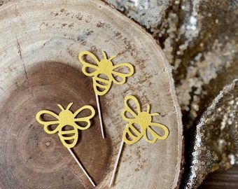 Adornos para cupcakes de abejas (6 unidades) / Adornos de cumpleaños de abejas / Decoración para fiestas de abejas / ¿Qué será? / Primer cumpleaños de abejas / Adornos de abejas / Primer cumpleaños de abejas
