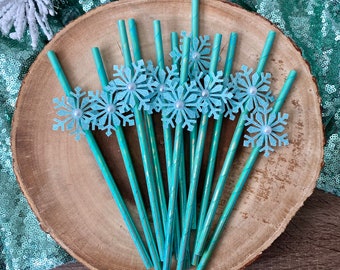 Snowflake Straws (Qty. 12)| Winter Onederland Straws| Paper Straws| Ice Princess| Snowflake Party