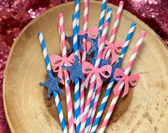 Badges or Bows Straws (Qty. 12)| Badges or Bows Gender Reveal| Gender Reveal Straws| Boy or Girl| What Will Baby Bee