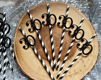 30th Birthday Straws (Qty. 12)| Thirty and Fabulous| Cheers to 30 Years| Gold 30th Birthday| 30th Birthday Decor| 30th Birthday for Her